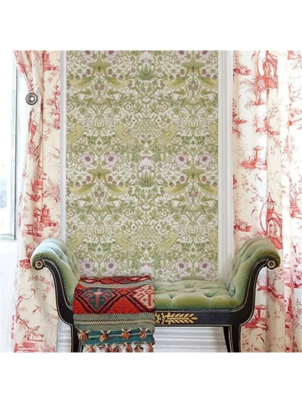 William Morris Peel & Stick Wallpaper Strawberry Thief Floral Bird Removable PVC